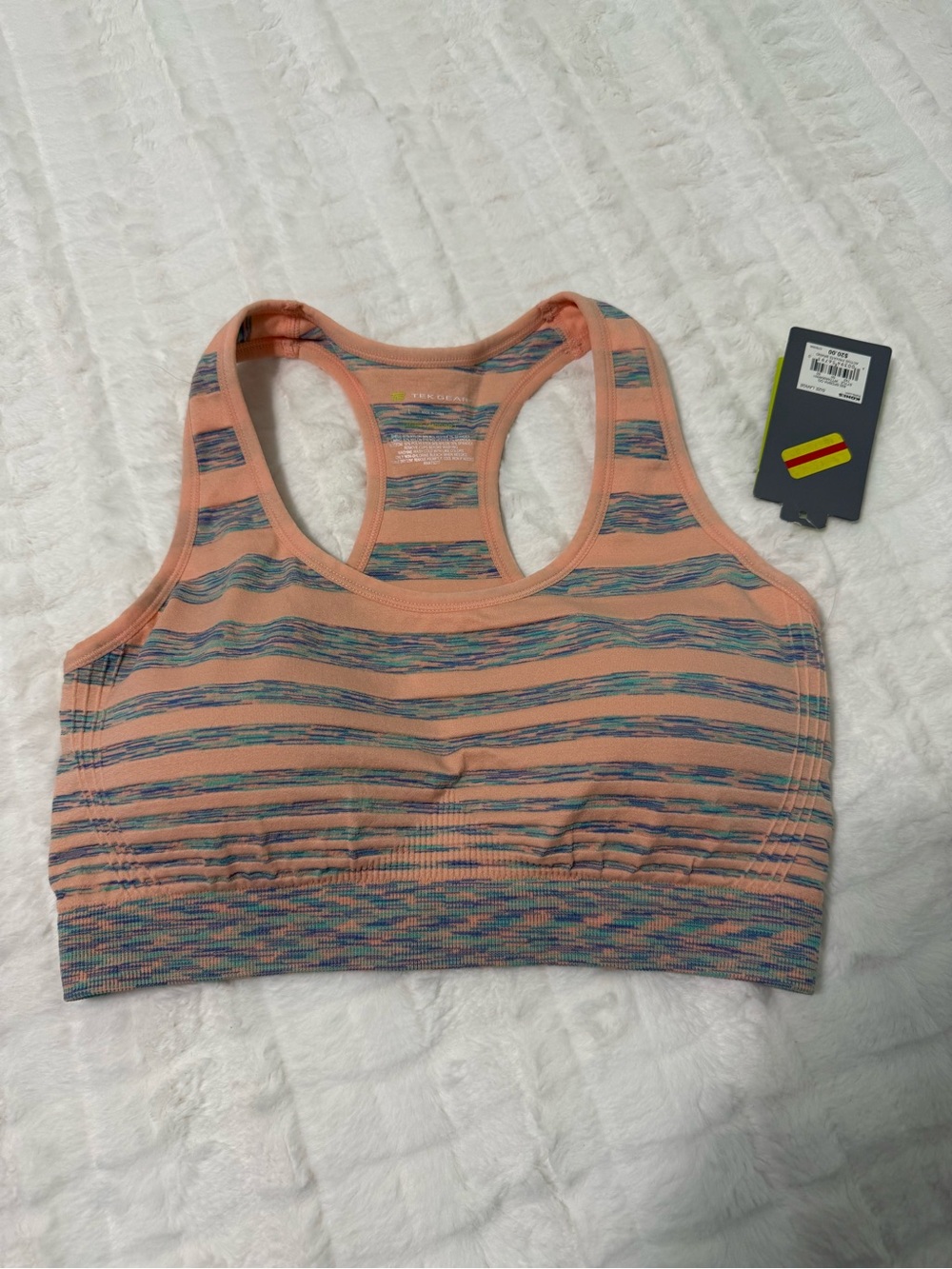 New Tek Gear Peach and blue Striped Racerback Sports Bra